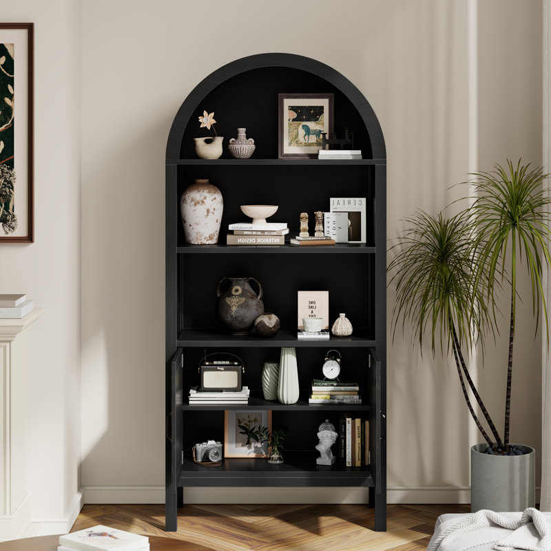 70.47*30.9 inch Ghian Arched Display Storage Bookcase with Open Shelves and Cabinet