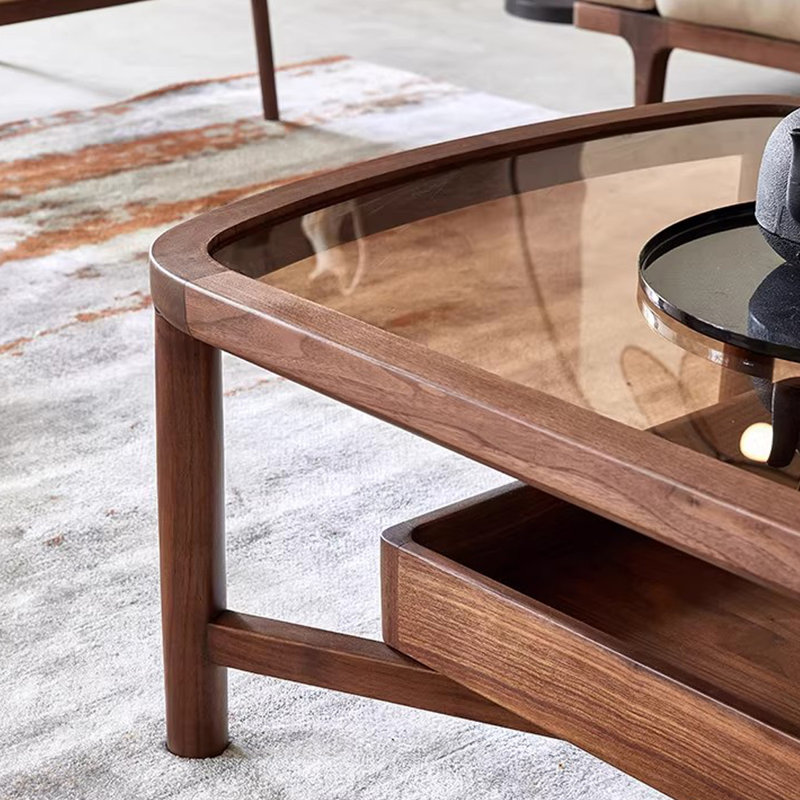 Minimalist Style Walnut Coffee Table, 15.75" H x 51.18" L x 27.56" W