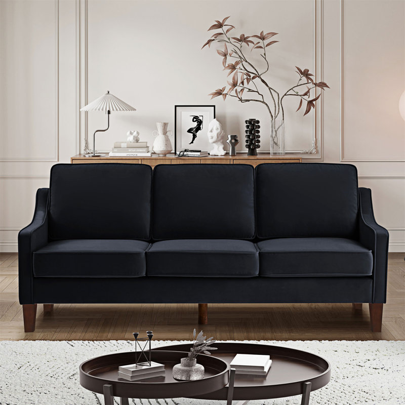 Leday Velvet Loveseat, Black Velvet, 34.3" H x 74.05" W x 29.05" D, 3