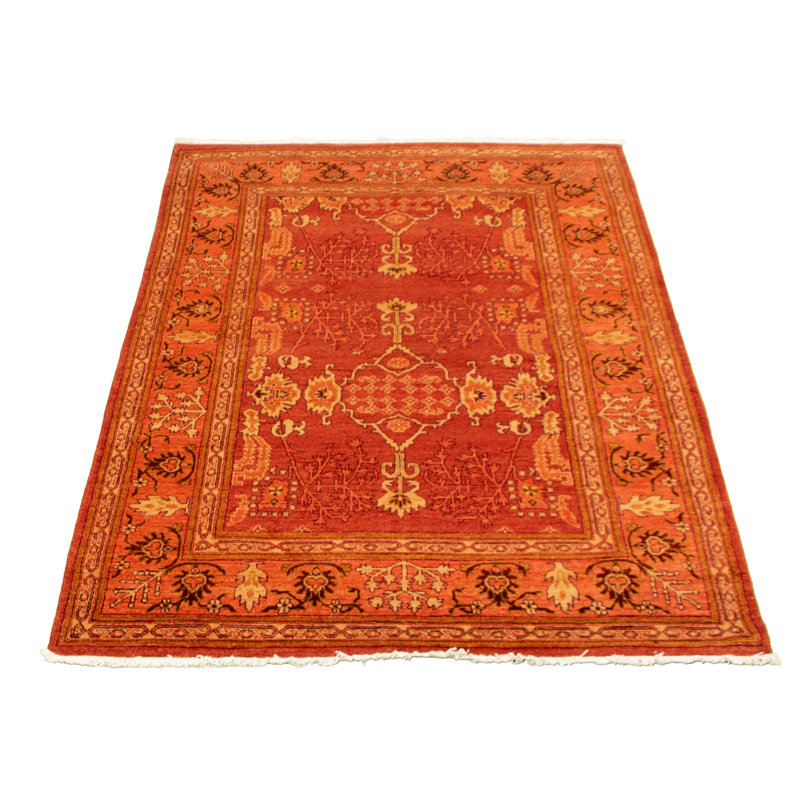 Tapis décoratif en laine de conception unique noué à la main New Age Peshawar rouge foncé/cuivre 5 pi 1 po x 7 pi 5 po Broschard