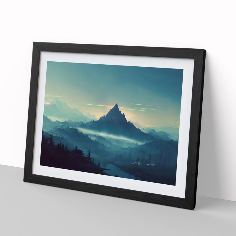 Impactful Winter Mountains - Single Picture Frame Print, 46cm H x 64cm W x 2cm D, Black