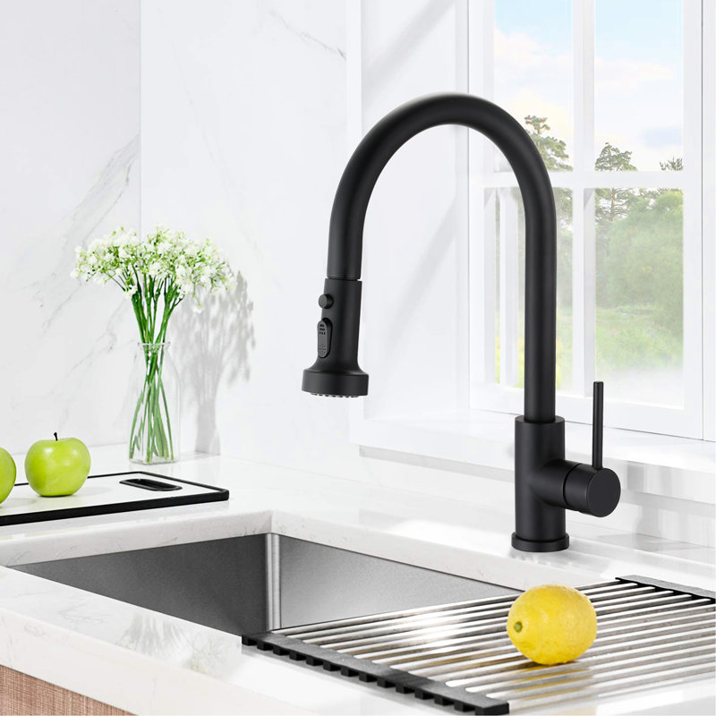 Matte Black Stainless Steel Kitchen Faucet With Pull Down - To Scratches & Rust, 360 Rotatable Spout, Pause Button Feature, Long Hose Scratch , Rust , Swivel Spray Head Adjustable Water Flow Rate