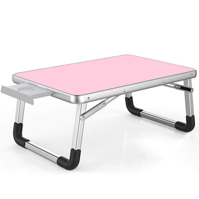 Plateau de table de bureau pour ordinateur portable avec plateau pliable - utilisation sur le canapé, plancher, lit - lecture, écriture, dessin, ordinateur, alimentation (rose)
