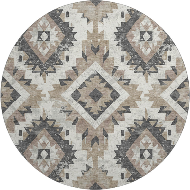 Premium Machine Washable Crestover AMF1878 Aztec Rug, Round 8'