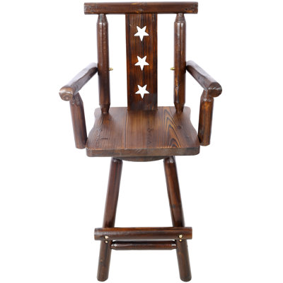 Tabouret de bar rustique - Fabrication en bois de sapin, chaise avec dossier décoratif en étoile, repose-pieds, accoudoir large, tabouret de cuisine rustique, chaise de bistro haute pour salle à manger, restaurant, pub, 4 pieds