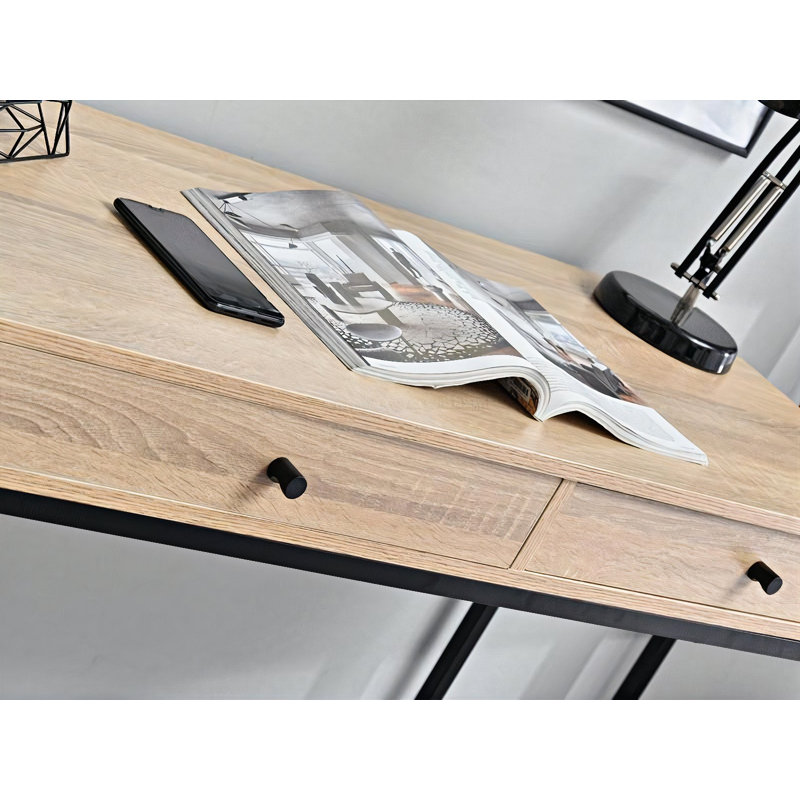 Dawnie Metal Base Writing Desk, Oak, Black