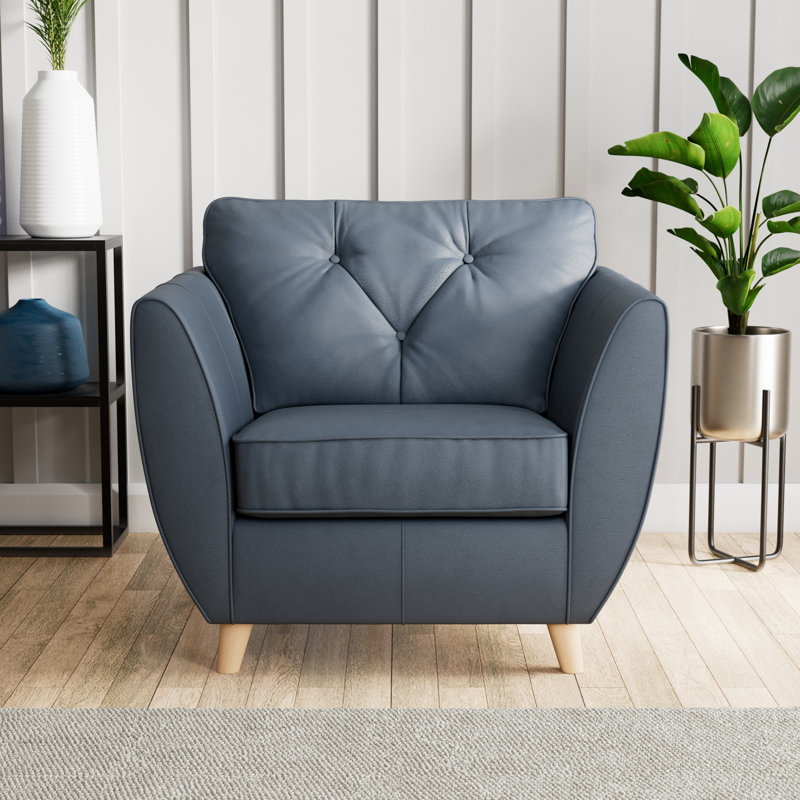 Marylin Leather Armchair, Navy, Light Wood
