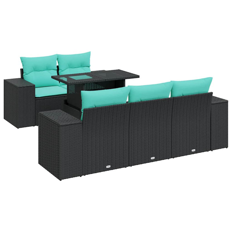  Ensemble de canapé de patio 6 pièces avec coussins en rotin polyacacia, Noir, Vert