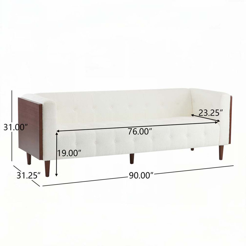 90"Wide 3-Seat Sofa with Wood Legs, Beige Boucle