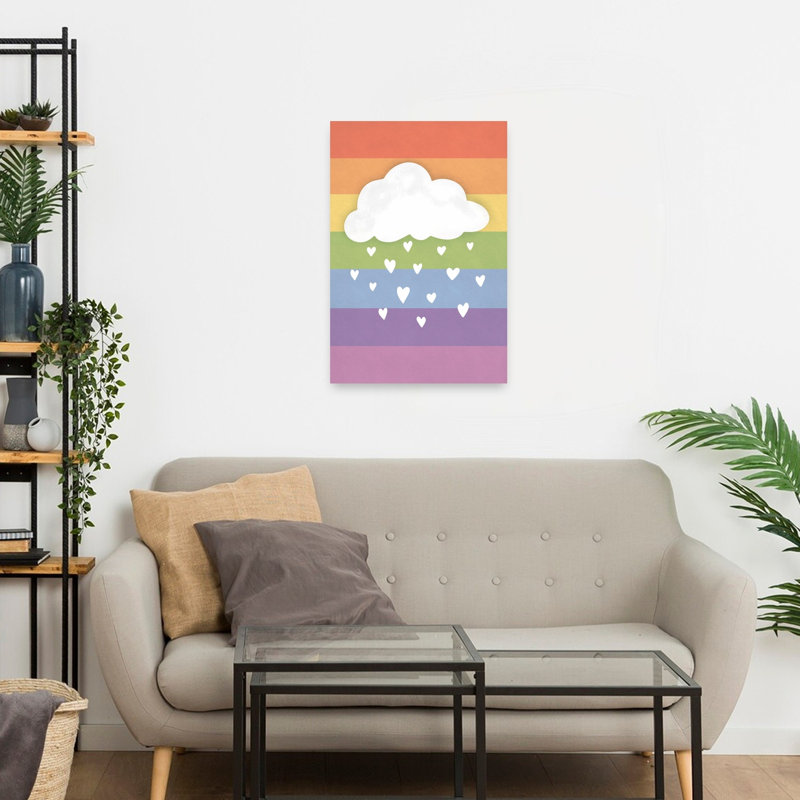Rainbow Cloud Hearts Colorful Peaceful Playful Landscape Nature Wall Art Print 1 Piece Wrapped Canvas Wall Art
