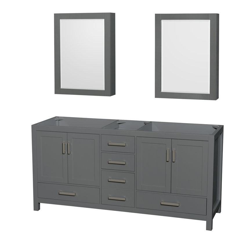 Base de meuble-lavabo autoportant double 71 po avec armoires à pharmacie Sheffield, Gris foncé
