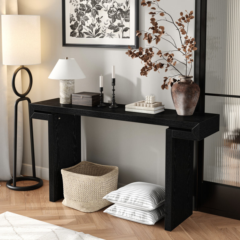 Console rustique en bois naturel de 152 cm (60 po) avec finition vieillie pour entrée - Utilisation polyvalente, hauteur standard, construction, forme rectangulaire pour salon et couloir - Design américain