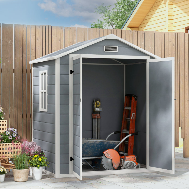 Outsunny 6 x 4.5FT Plastic Garden Shed with Floor Window Vent Grey