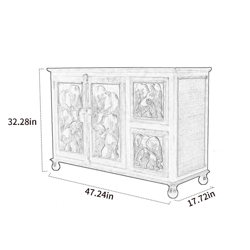 Hand-Carved 2-Drawer Double-Door Accent Cabinet