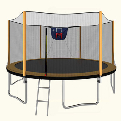 Upgrade- 14FT Trampoline With Basketball Hoop Inflator And Ladder(Outer Safety Enclosure) Orange