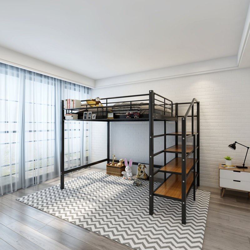 Imalay Kids Loft Bed, Black/Brown, Full