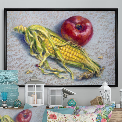 «Still Life Corn Tomato», reproduction sur cadre flottante sur toile