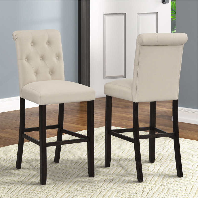 Tabouret de bar en bois massif touffeté Asons, ensemble de 2, Blanc
