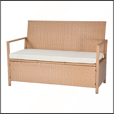 Banc de rangement extérieur PE Rotin 70Gal Boîte de rangement imperméable avec support pneumatique et coussin moelleux