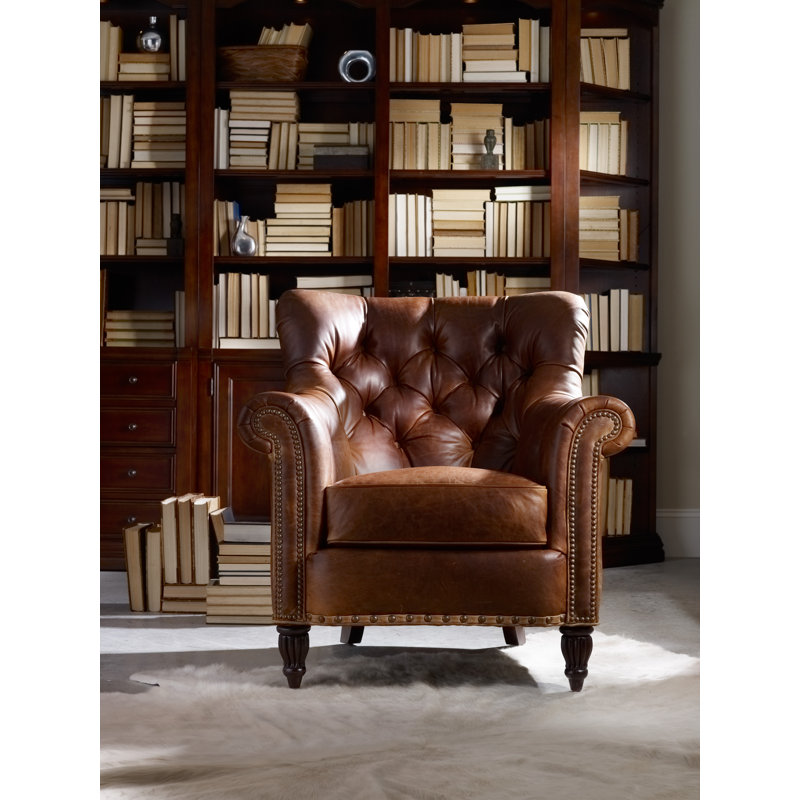 Kirby Leather Club Chair, Outsider Raven Genuine Leather, Mahogany, #9 & #54 French Natural