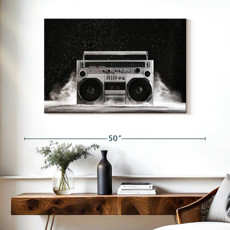 Boombox argenté Abarca 1980, H 26 po x l 39 po