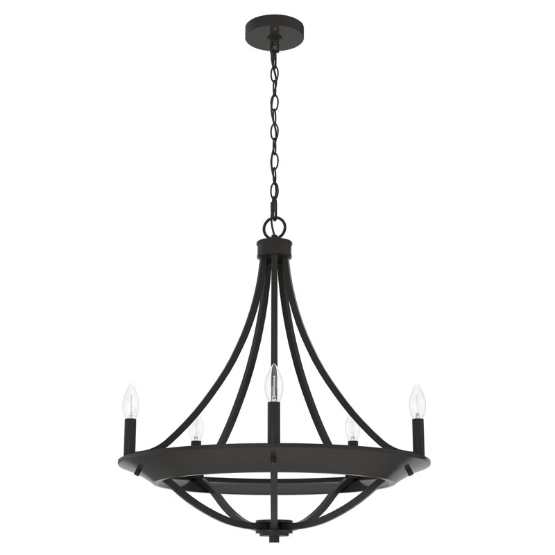 Perch Point 5 Light Candle Style Wagon Wheel Chandelier, Noble Bronze, 26" H x 24" W x 24" D