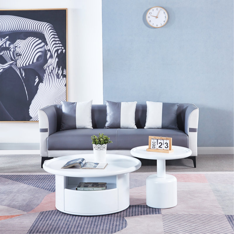 Ensemble de 2 tables basses rondes en MDF blanc pour le salon