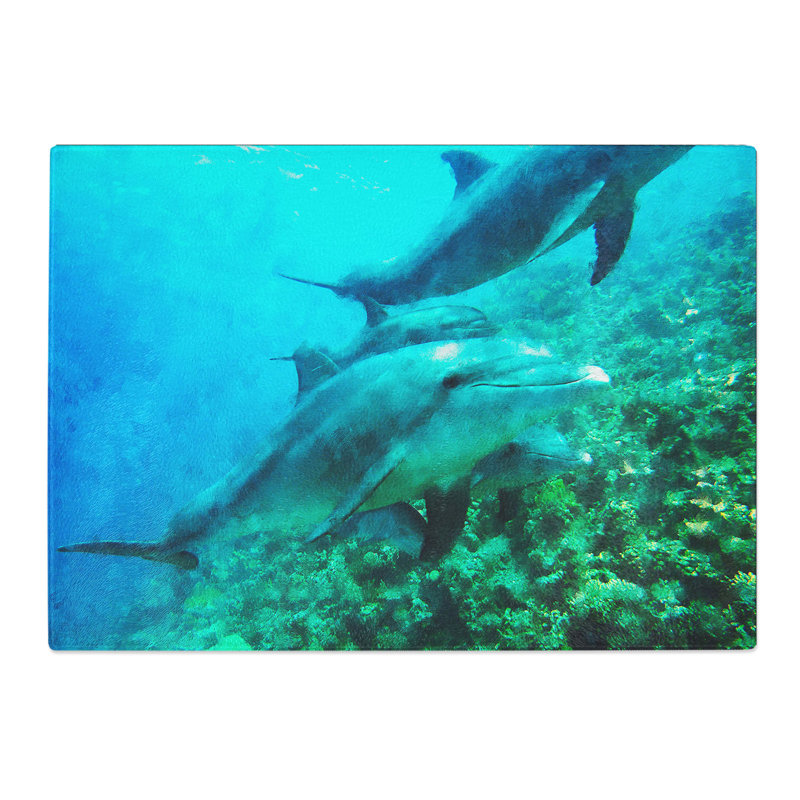 Dolphins Painting Chopping Board, 28.5cm W x 39cm L