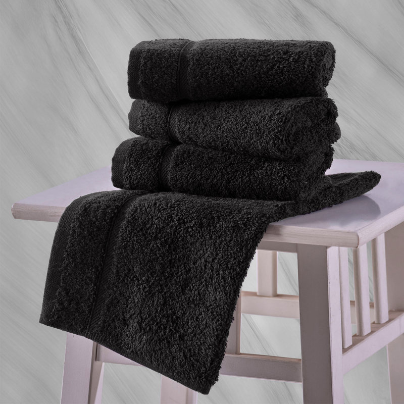 12-Pack Turkish Cotton Washcloth Set, 13x13 Inch 600 GSM Face Towels, Black