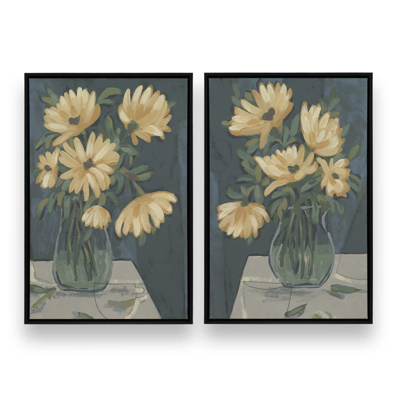 Ensoleillé ensoleillé, ensemble de 2 impressions, 30 po x 20 po, Toile avec cadre, Noir satiné