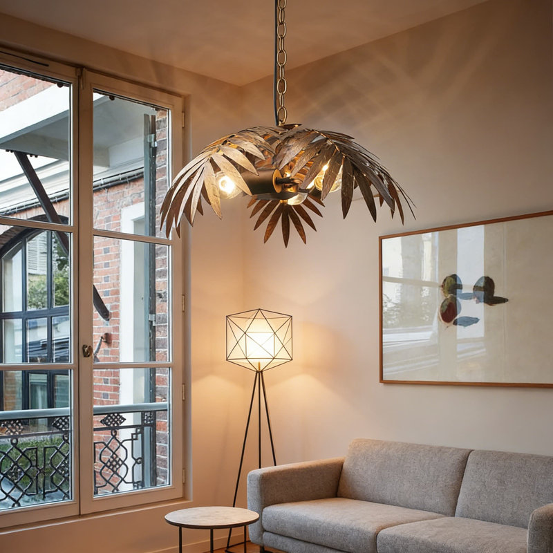 Lustre réglable ajustable en forme d'arbre de noix de coco rétro avec feuilles à bricoler, luminaire suspendu à 3 lumières de base E26 pour îlot de cuisine, bar, chambre à coucher et couloir
