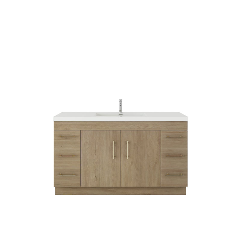 Ensemble de meuble-lavabo simple 59 po Carliss, Blanc/chêne, Or