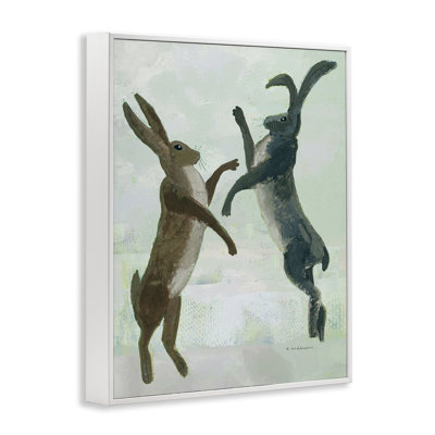 Rustic Boxing Hares Framed Giclee, design by Kay Widdowson