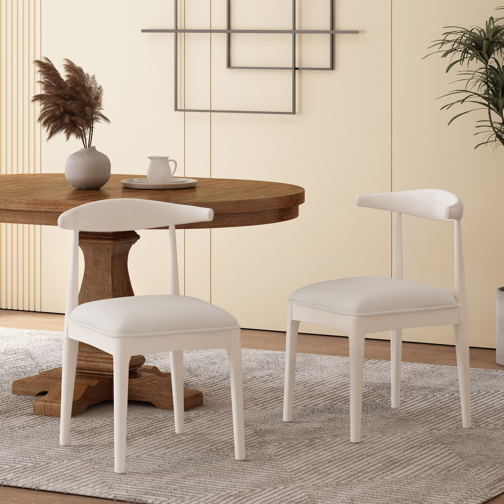 Asheboro Upholstered Wing Back Side Chair, Bleached Wood, Off White Linen
