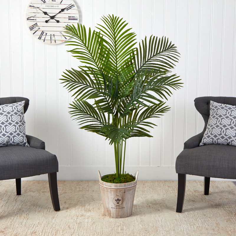 60'' Faux Palm Tree in Wood Planter