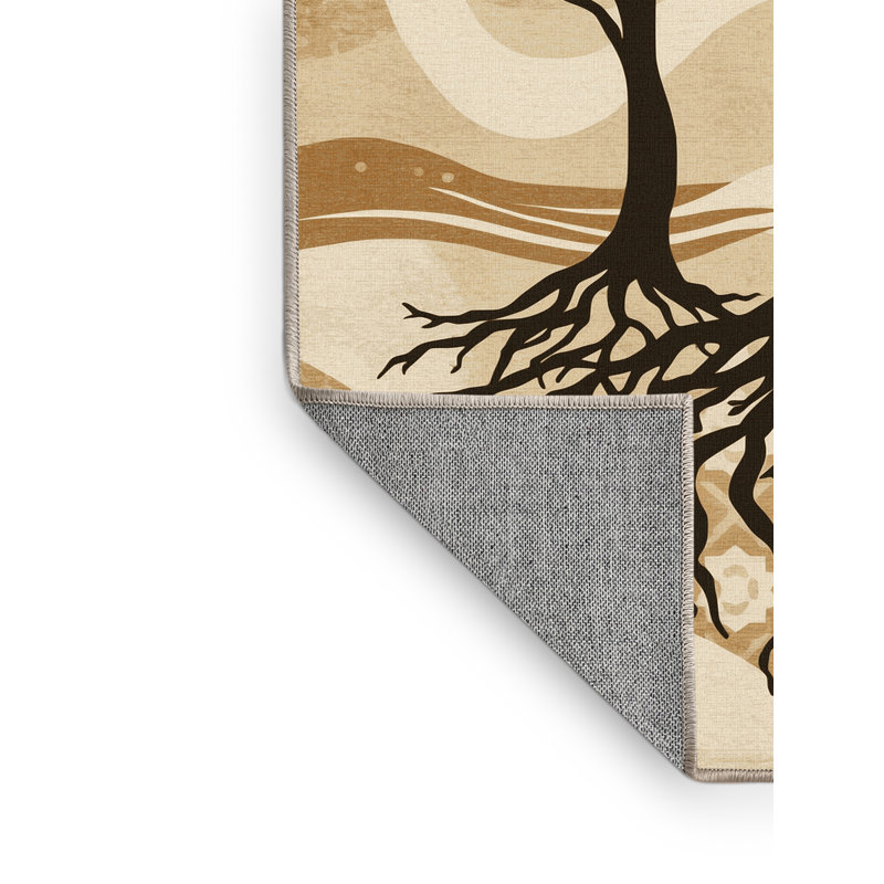 Tapis marocain d'inspiration mondiale lavable à la machine Peksenak - reliure beige, Rond 5 pi