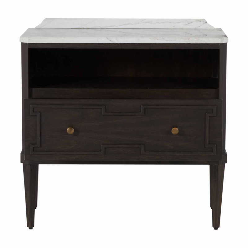 Glenwood 1 - Drawer Solid Wood Nightstand, Forest Black/Agros White Stone/Brass