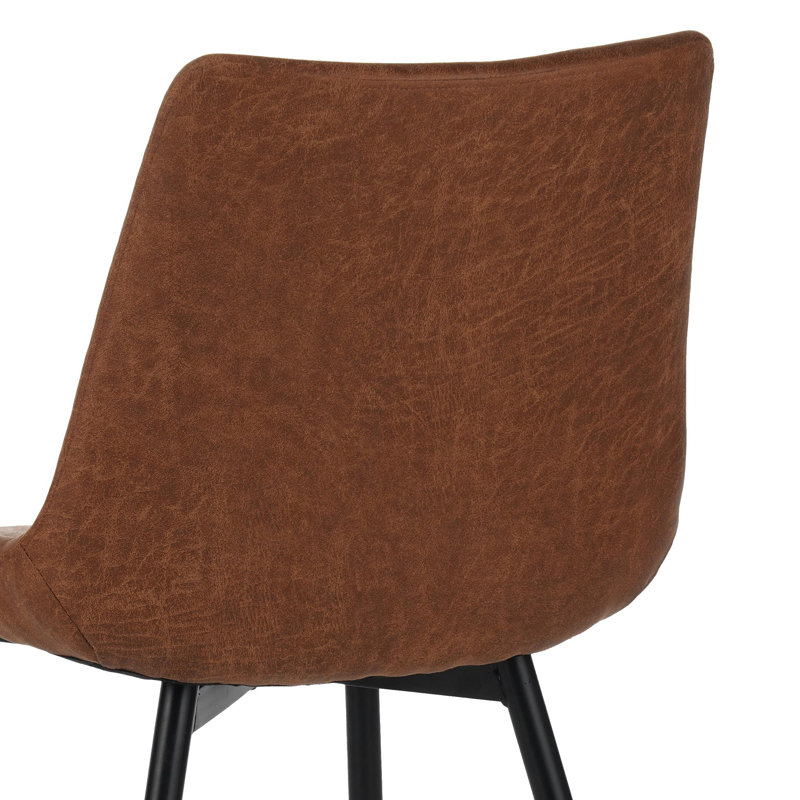 Brown Pu Leather Dining Chairs With Metal Leg, Set Of 4