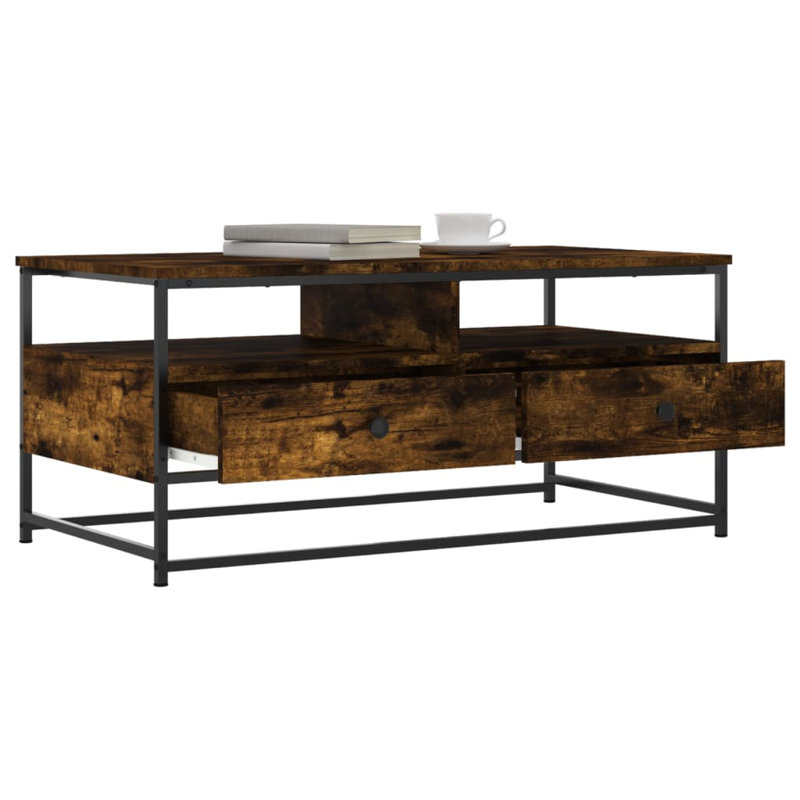 Hartnell Four Leg Coffee Table with Storage, Smoked Oak