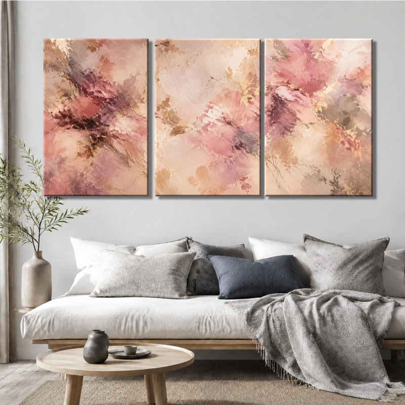 3 panneaux muraux, impression sur toile abstraite marbrée or rose, 12 * 18 pouces * 3