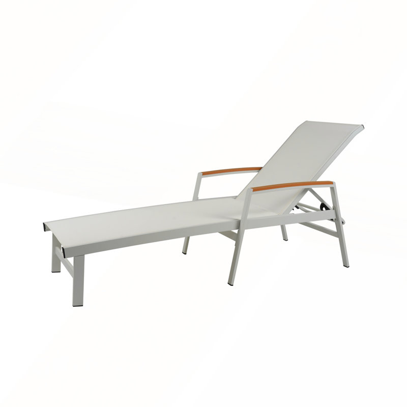 Lounge Chaise with Adjustable Headrest for Relaxation, White