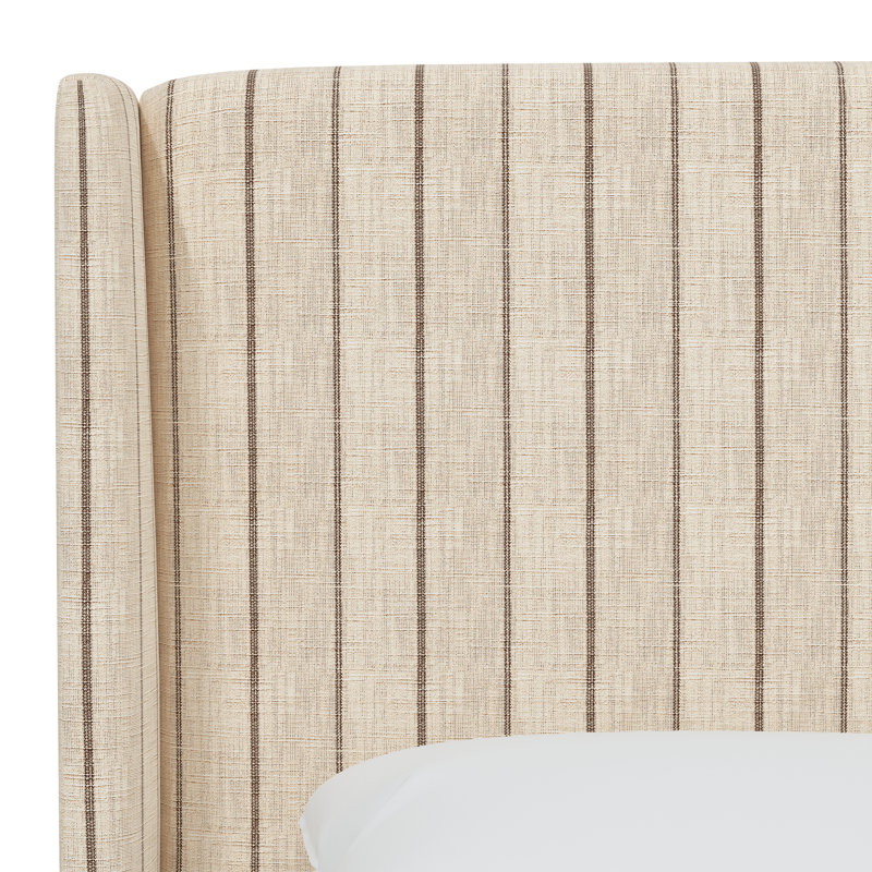 Tilly Upholstered Wingback Bed, King, Fritz Charcoal Stripe