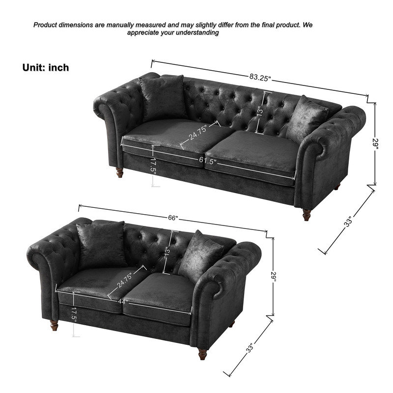 Ensemble de canapé chesterfield Mid-Century, Noir