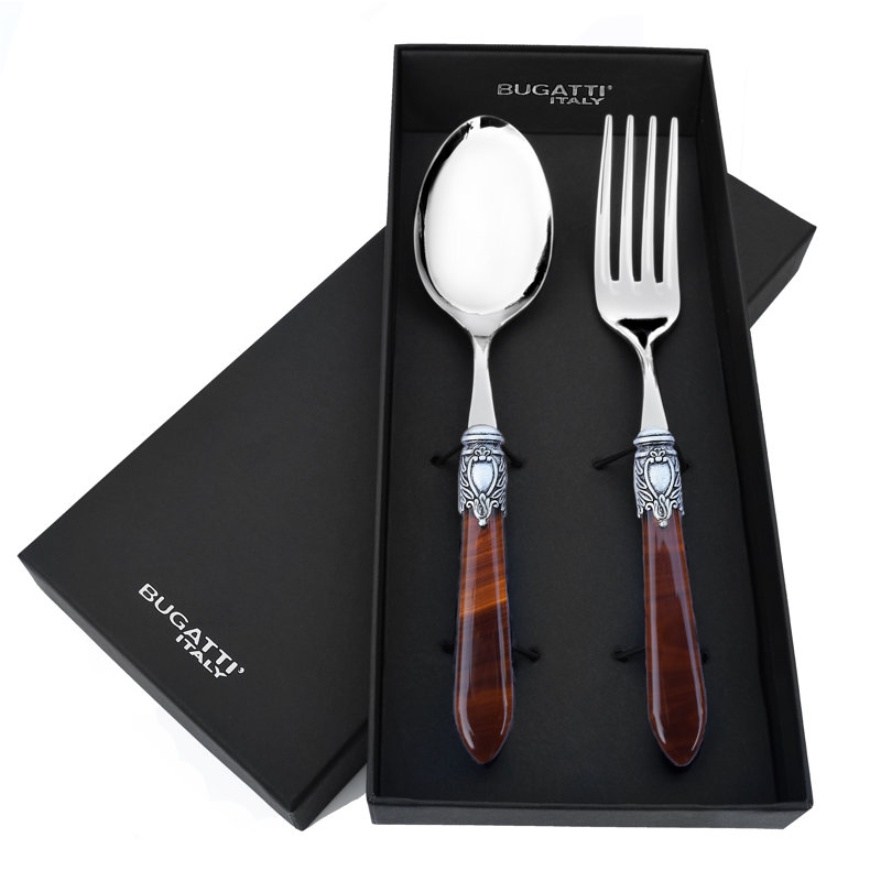Oxford Stainless Steel Salad Servers, Silver/Tortoise Shell