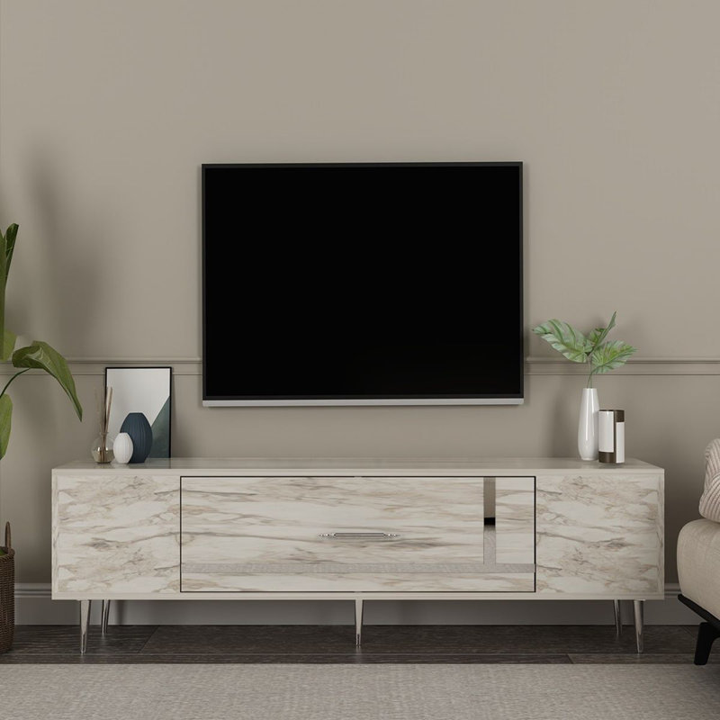 Olivia Unfinished TV Stand, Vintage White/Silver, 150cm