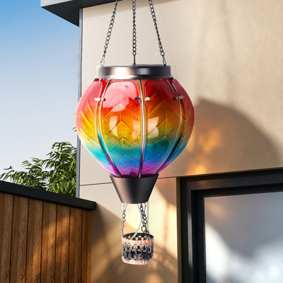Lanterne solaire suspendue en forme de montgolfière, suspension lumineuse DEL d'extérieur en vitrail coloré avec batterie nickel-hydrogène pour la décoration de jardin, terrasse et cour.