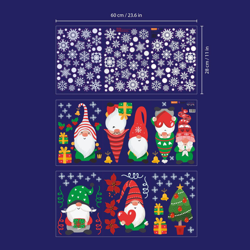 Adhésif décoratif gnomes de Noël avec flocons de neige Clings