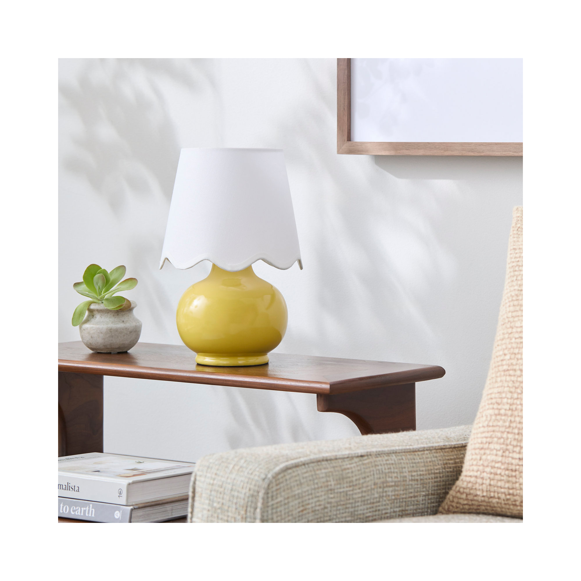 Momsen Scallop Shade Lamp, Yellow, 13"" H x 8"" W x 8"" D, White Twill