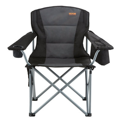 Chaise de camping pliante pour adultes, fauteuils rembourrés d'extérieur à dossier lombaire avec poches latérales, porte-gobelet et sac isotherme pour plage, pelouse, pique-nique, pêche, randonnée, noir