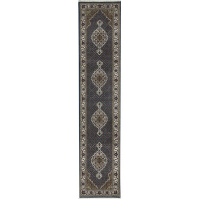 Hand-Knotted High-Quality Dark Blue and Cream Runner